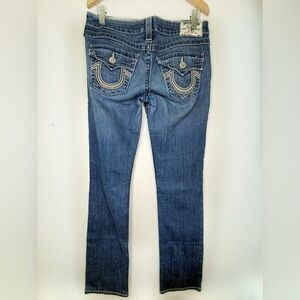True Religion Blue jeans Billie Mid Rise Straight Leg Denim Flap logo pocket